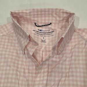Vineyard Vines On the Go Performance Long Sleeve Shirt Pink Gingham S Coastal